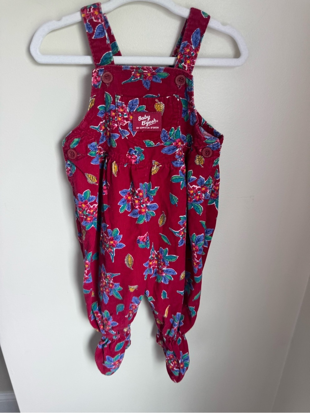 OshKosh B’gosh Rare Vintage Red Floral Footed Overalls Size 6/9M